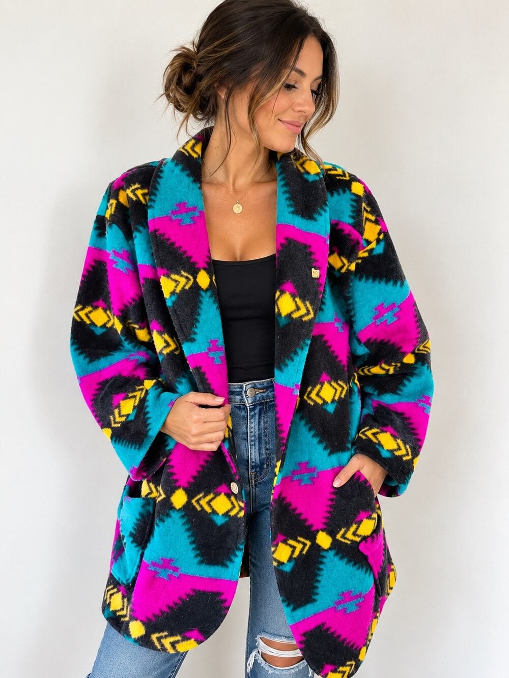 Vintage Fair Southwestern Aztec Jacket – Made in USA – Size Large